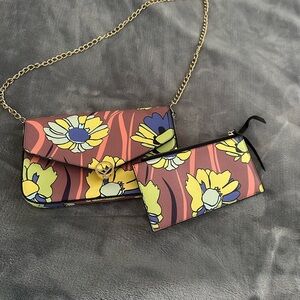 Floral Print Chain Crossbody Bag in Coral and Yellow